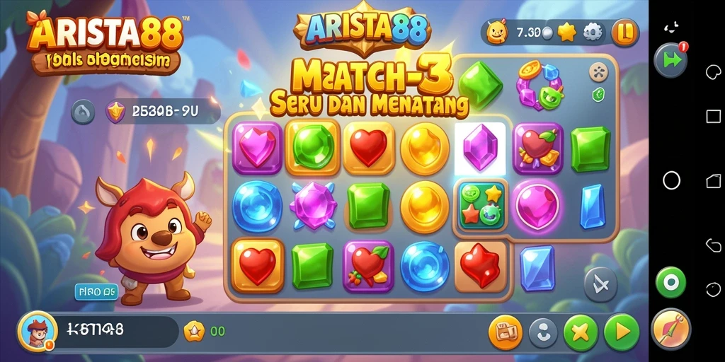 Screenshot ARISTA88 menampilkan gameplay Match-3 yang seru.