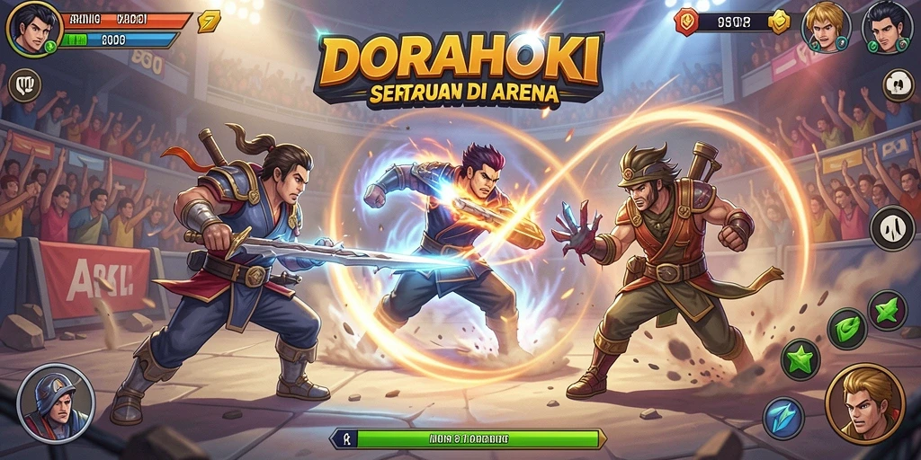Tampilan gameplay DORAHOKI yang dinamis dan penuh aksi.