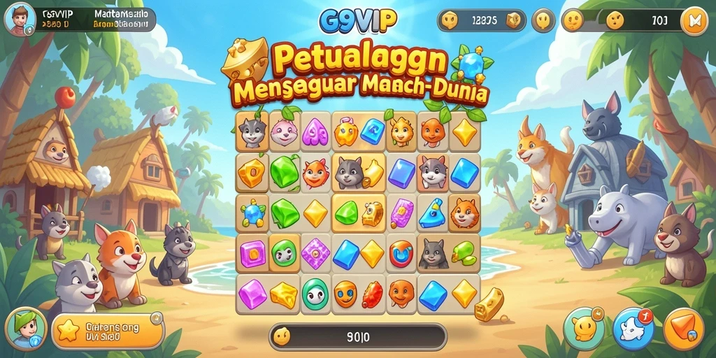 Tampilan gameplay seru dalam G9VIP yang penuh tantangan Match-3.