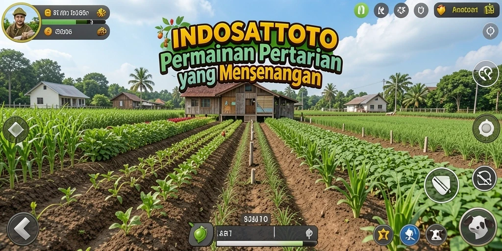 Screenshot gameplay dari INDOSATTOTO menampilkan lahan pertanian yang indah.