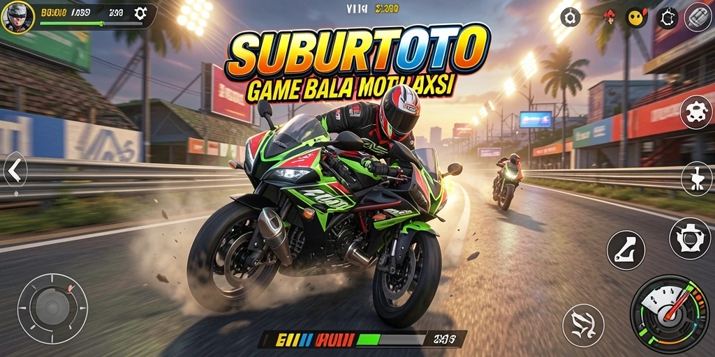 Gameplay SUBURTOTO menampilkan balapan motor yang seru dan intens.