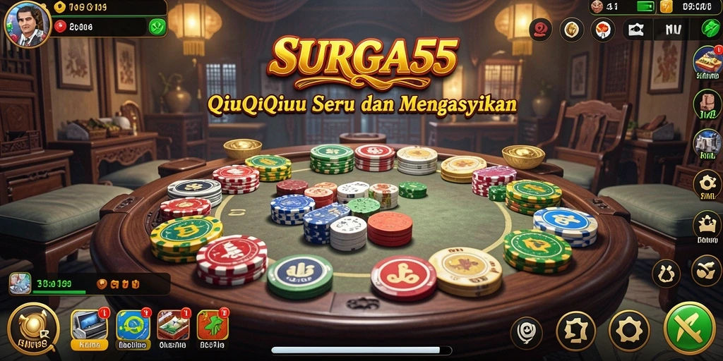 Tangkapan layar utama SURGA55 menampilkan aksi seru dalam gameplay QiuQiu.